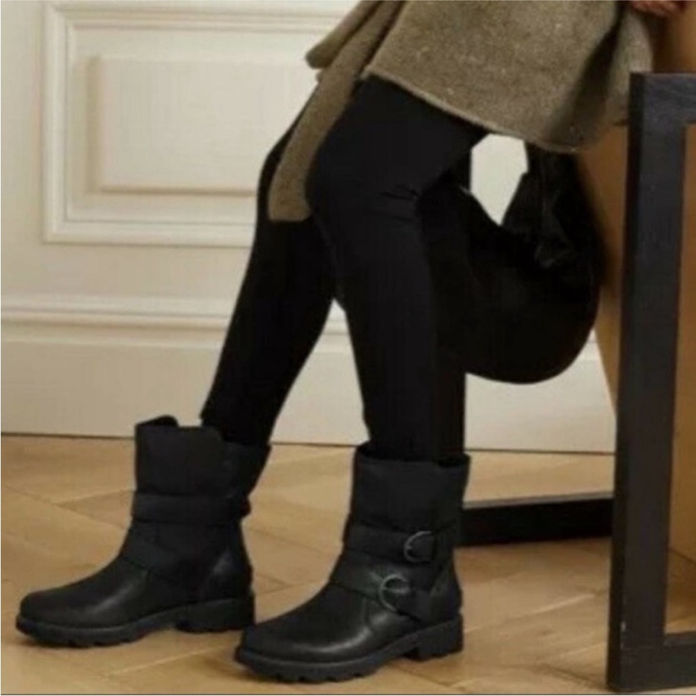 Sorel Black Combat Moto Boots with Leather Finish